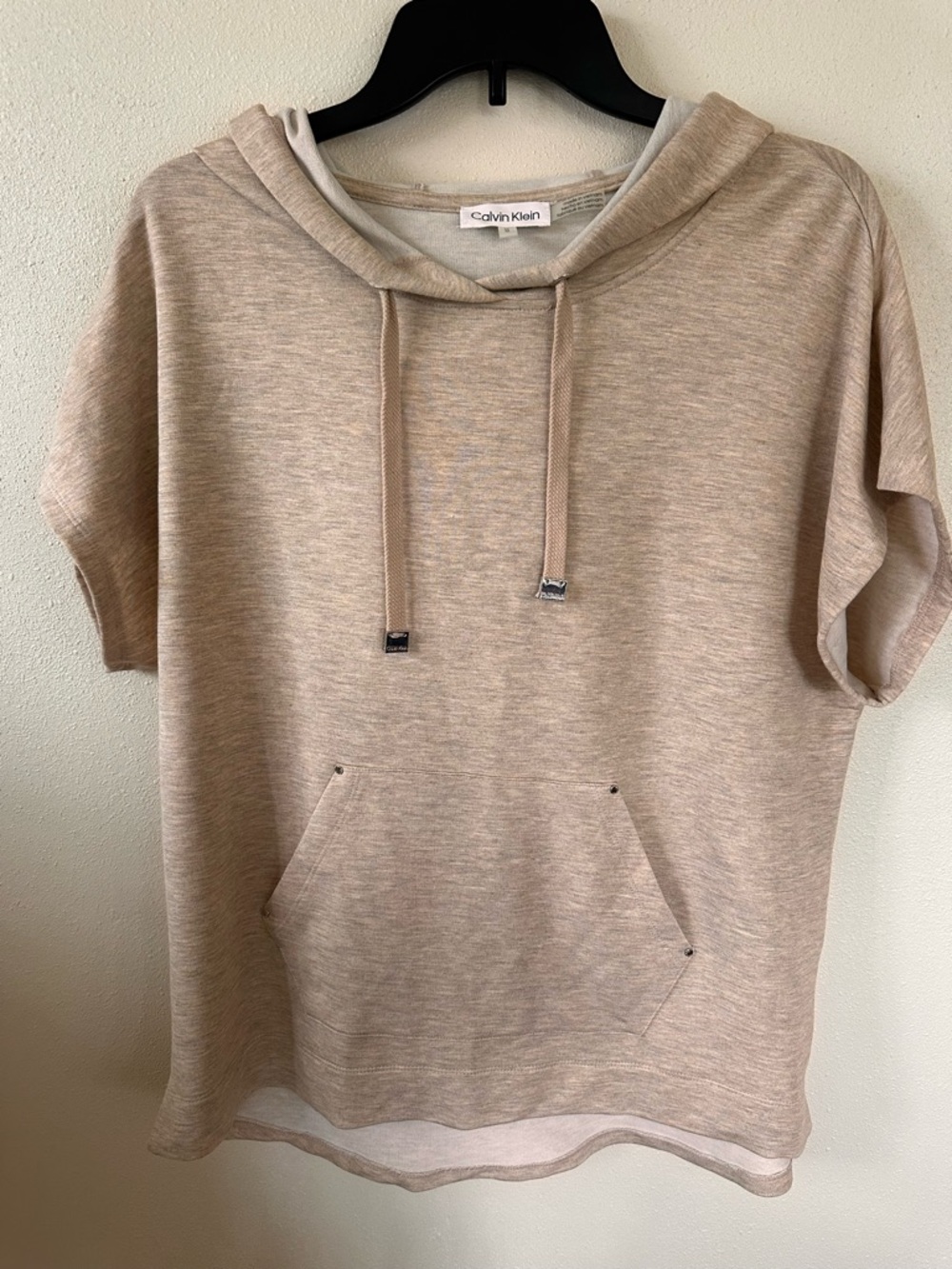 Calvin Klein Short Sleeve Hoodie in Light Beige